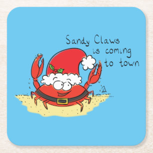 Crab Christmas Tropical Funny Square Paper Coaster