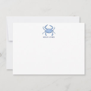 Crab Coastal Chic Personalised Flat Note Card