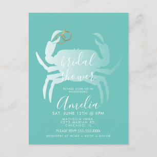 Crab Crustacean Teal Ocean Bridal Shower   Postcard