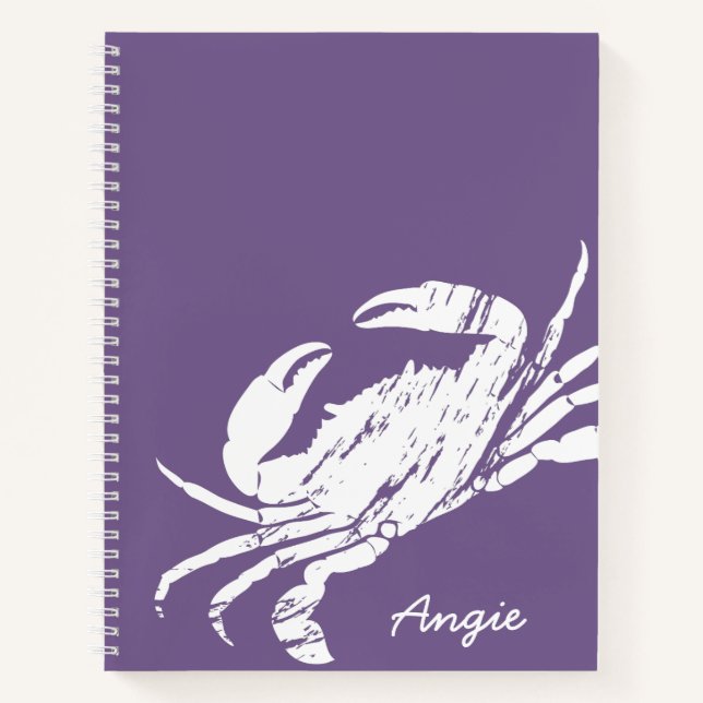Crab Design Purple and White Personalised Notebook (Front)