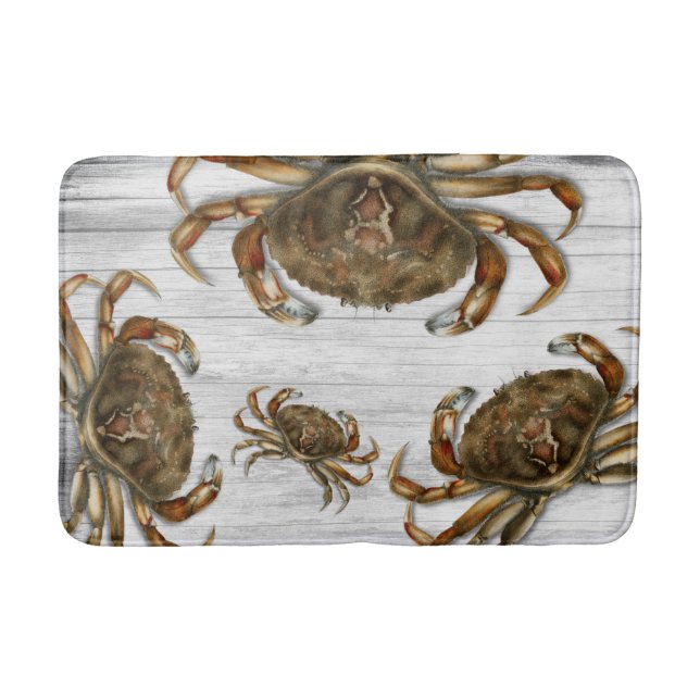 Crab Family Grey Wood Background Bath Mat (Front)