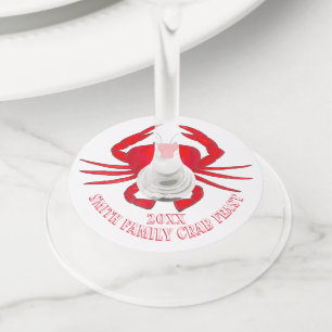 Crab Feast Red Maryland Hardshell Crustacean Wine Glass Tag
