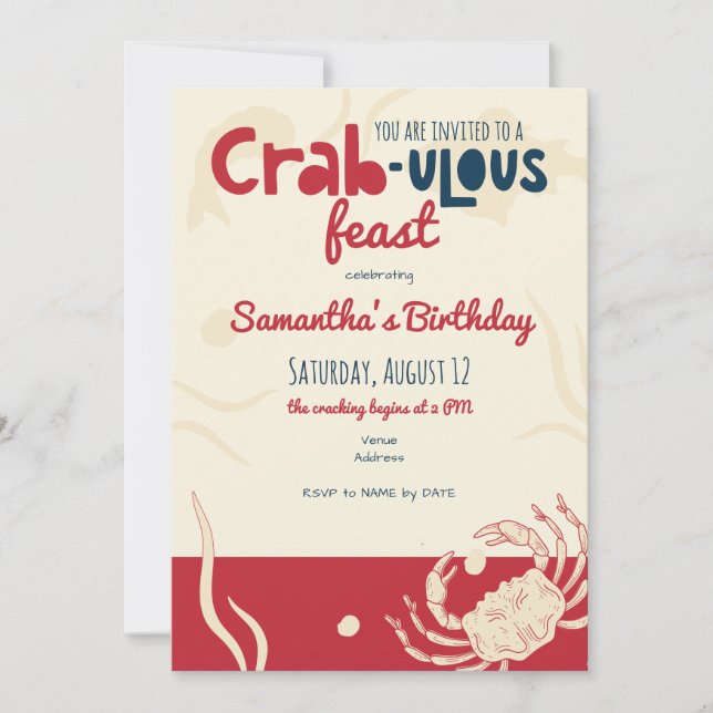 Crab Feast Seafood Boil Family Reunion Block Party Invitation (Front)