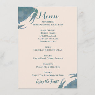 Crab Feast  Watercolor Blue Crab, Engagament Party Menu