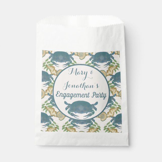 Crab Feast-Watercolor Blue Crabs, Engagement  Favour Bags (Front)