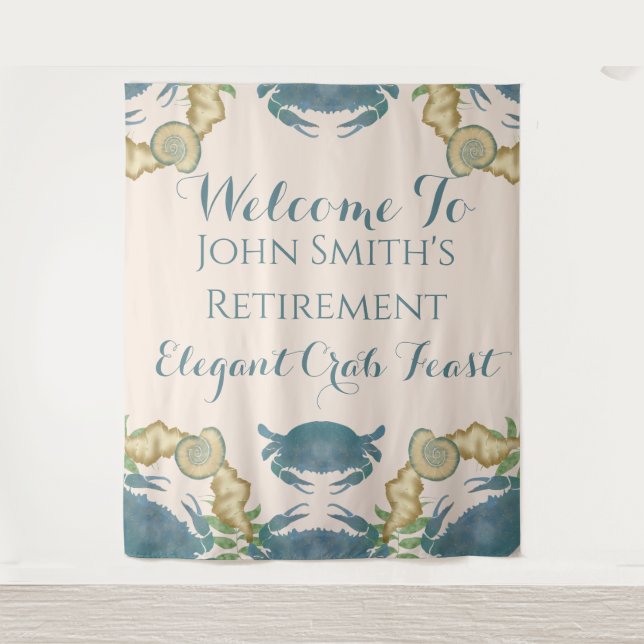 Crab Feast-Watercolor Blue Crabs, Retirement Tapestry (Front)