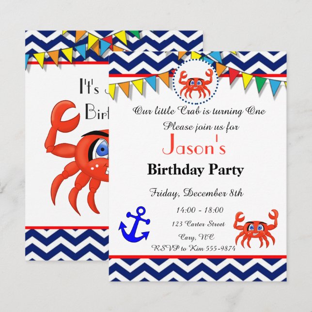 Crab illustration invitation (Front/Back)