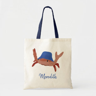 Crab in a Beach Hat Red, White & Blue Personalised Tote Bag
