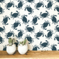 Crab Indigo Blue and White Coastal Pattern