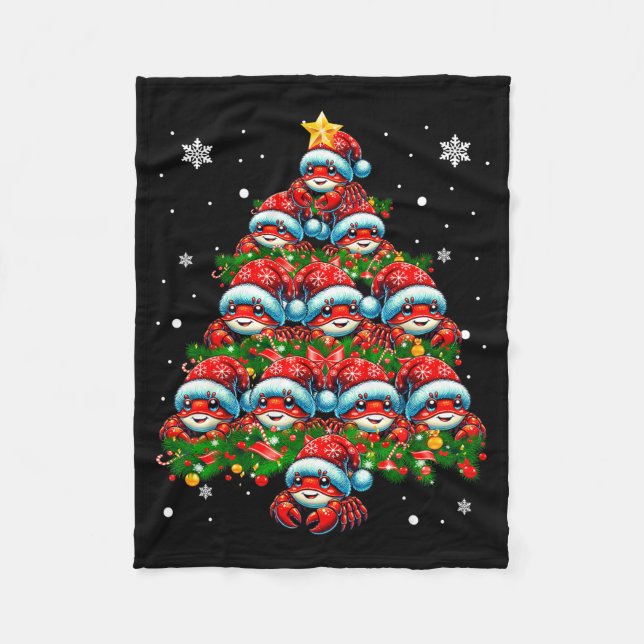 Crab Lighting Xmas Holiday Santa Crab Christmas Tr Fleece Blanket (Front)