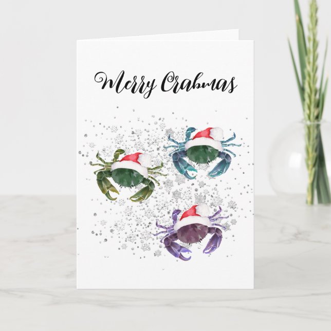Crab Love Christmas Colourful Crustacean   Holiday Card (Front)