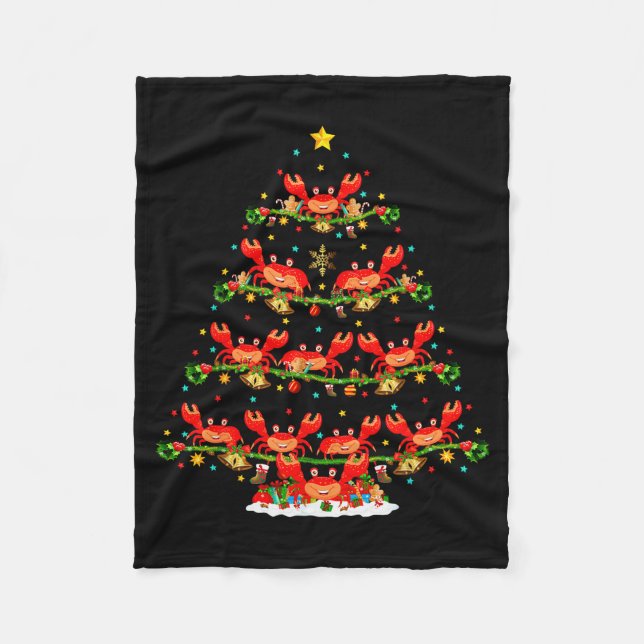 Crab Lover Xmas Lighting Santa Crab Christmas Tree Fleece Blanket (Front)