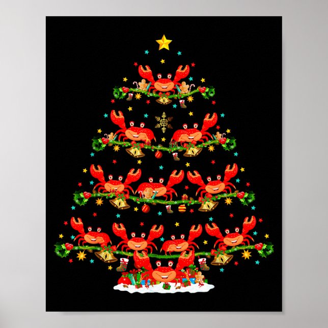 Crab Lover Xmas Lighting Santa Crab Christmas Tree Poster (Front)