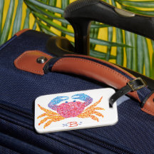 Crab Luggage Tag with Initials