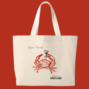 Crab Maryland Wedding  Large Tote Bag