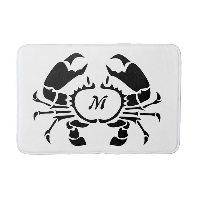 Crab Monogram in a Black Stencil Style Bath Mat (Front)