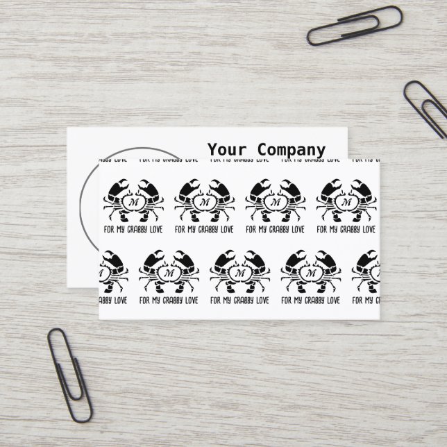 Crab Monogram in a Black Stencil Style Business Card (Front/Back In Situ)