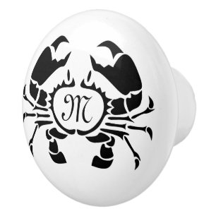 Crab Monogram in a Black Stencil Style Ceramic Knob