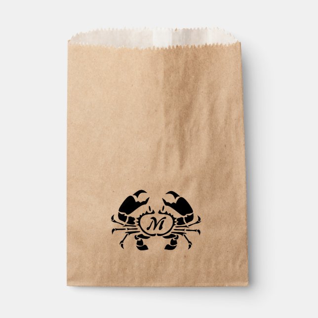 Crab Monogram in a Black Stencil Style Favour Bags (Front)