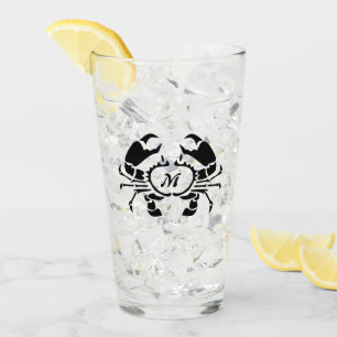 Crab Monogram in a Black Stencil Style Glass