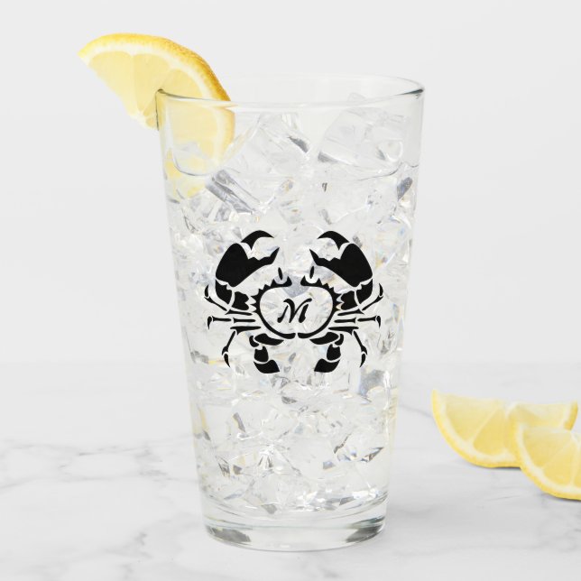 Crab Monogram in a Black Stencil Style Glass (Front Ice)
