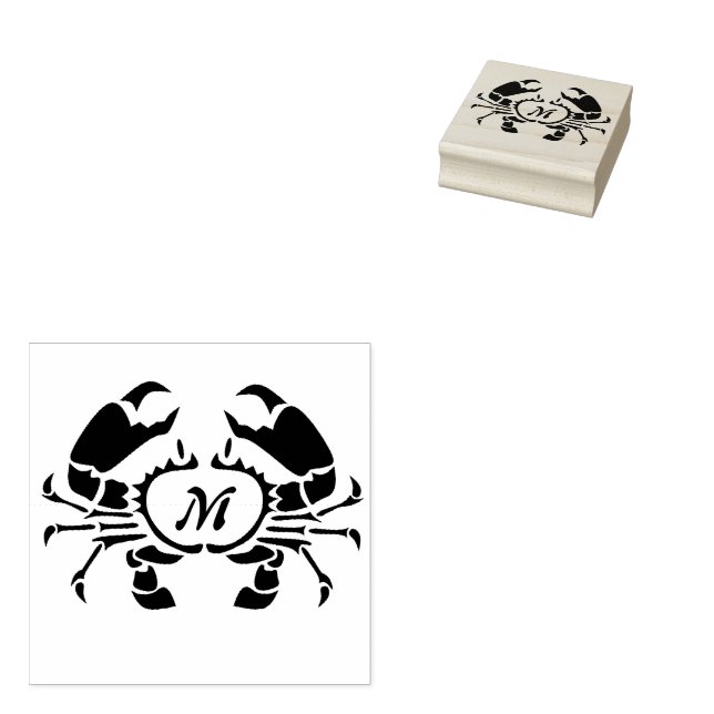 Crab Monogram in a Black Stencil Style Rubber Stamp (Stamped)