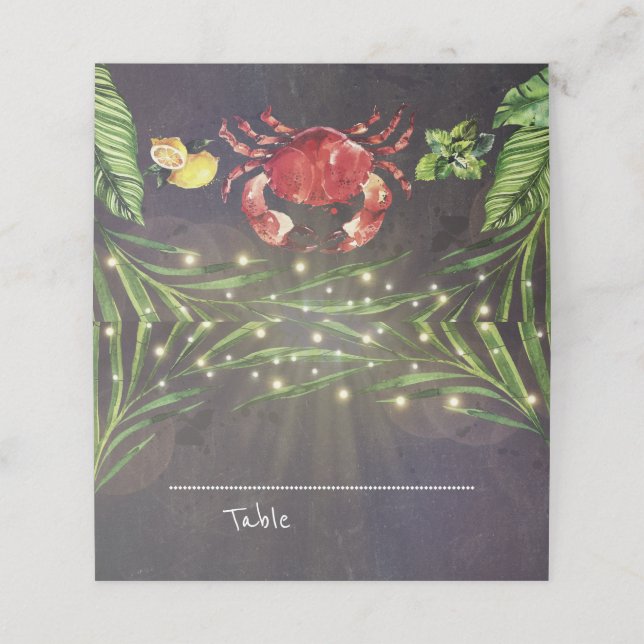 Crab Nautical Beach Palm Lights Wedding Place Card (Outside Unfolded)
