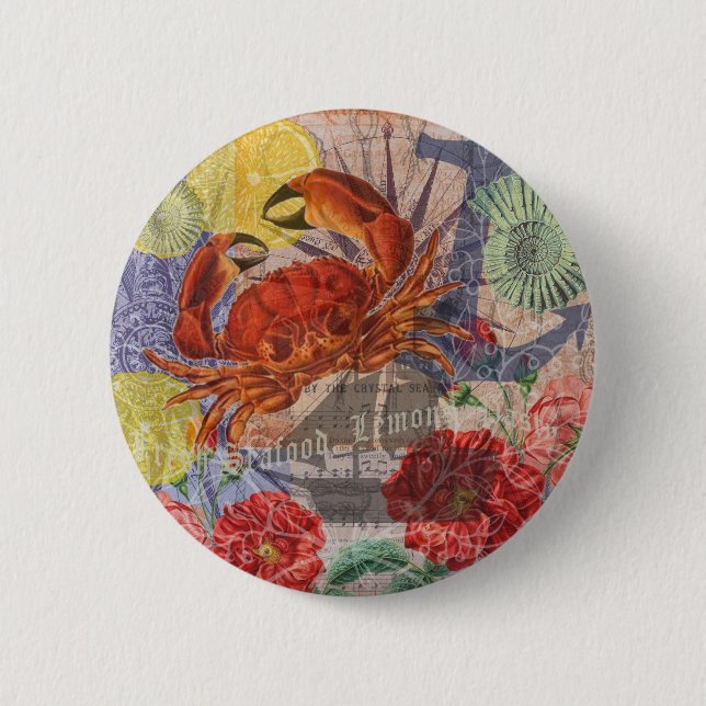 Crab Nautical Beach Seafood Art 6 Cm Round Badge (Front)