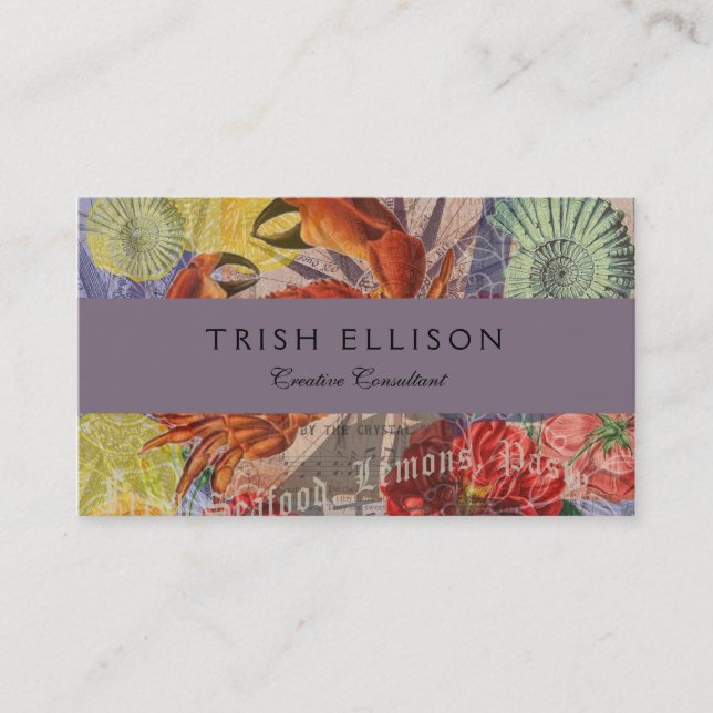 Crab Nautical Beach Seafood Art Business Card (Front)