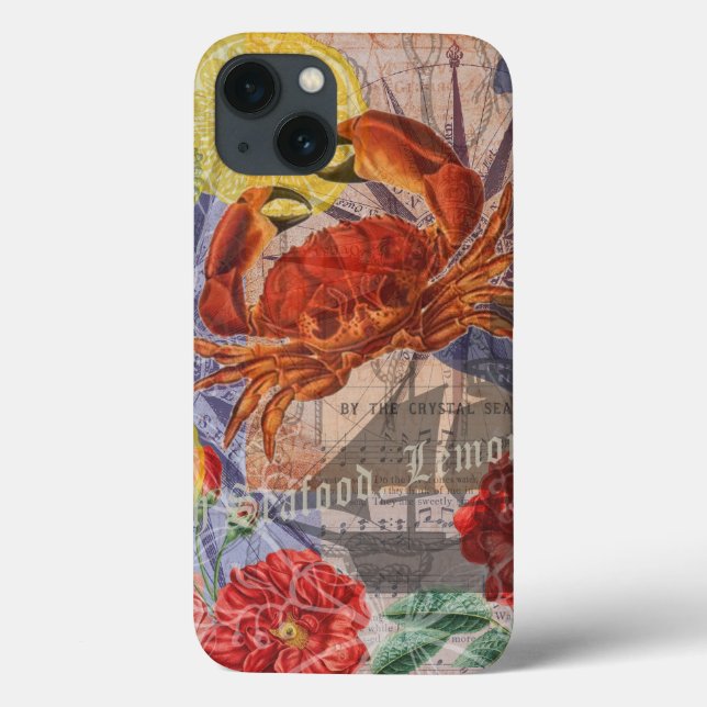 Crab Nautical Beach Seafood Art Case-Mate iPhone Case (Back)