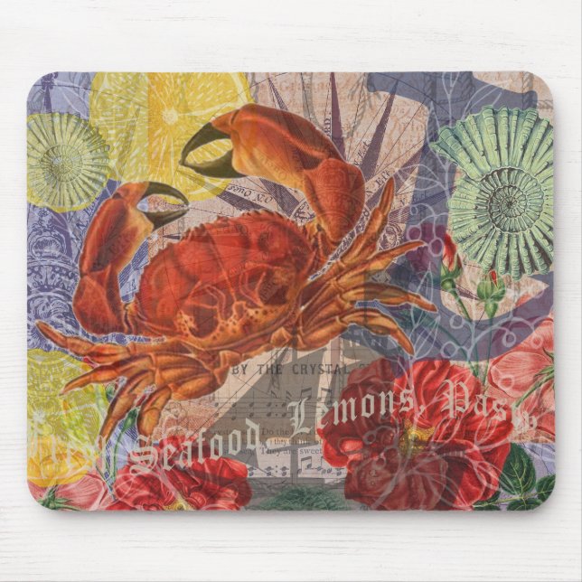 Crab Nautical Beach Seafood Art Mouse Mat (Front)