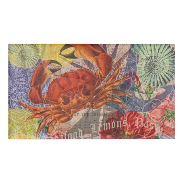 Crab Nautical Beach Seafood Art Name Tag (Front)