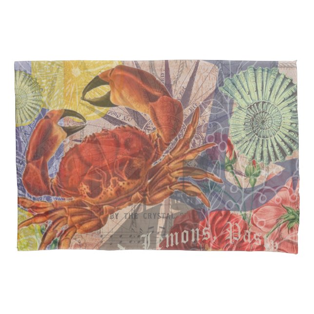 Crab Nautical Beach Seafood Art Pillowcase (Front)