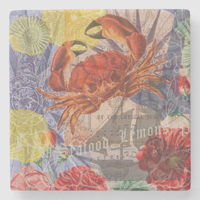 Crab Nautical Beach Seafood Art Stone Coaster (Front)