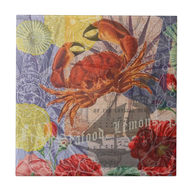 Crab Nautical Beach Seafood Art Tile (Front)