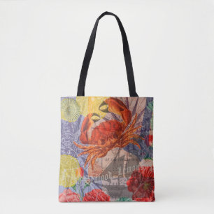 Crab Nautical Beach Seafood Art Tote Bag