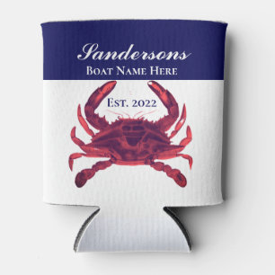 Crab Nautical Burgundy Maroon Red Can Cooler