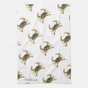 Crab Nautical Coastal Tan Khaki Sandy  Kitchen Tow Tea Towel