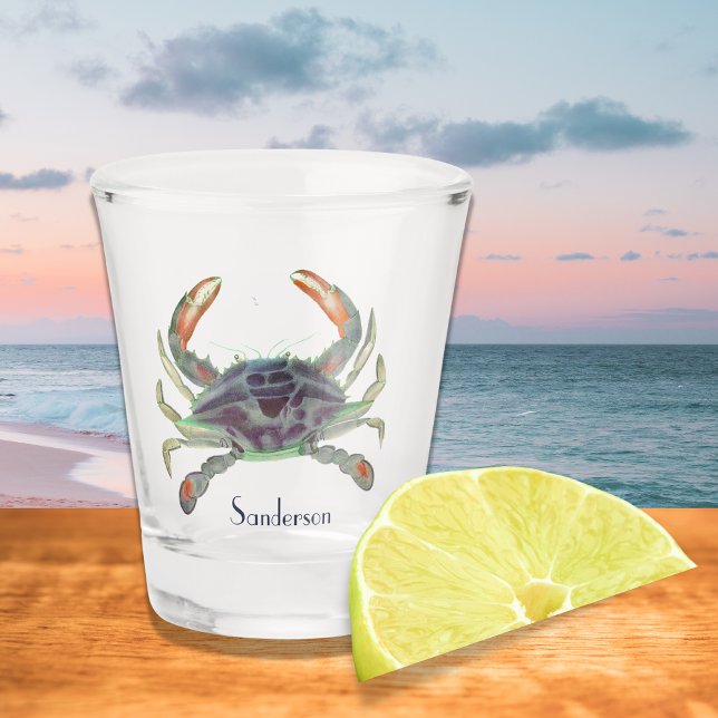 Crab Nautical Grey Blue and Green  Shot Glass (Creator Uploaded)