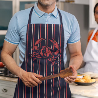Crab Navy Blue And Red Stripe Fisherman Apron