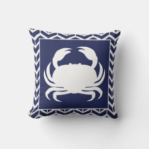 Crab Navy Blue and White Herringbone Nautical Pool Cushion