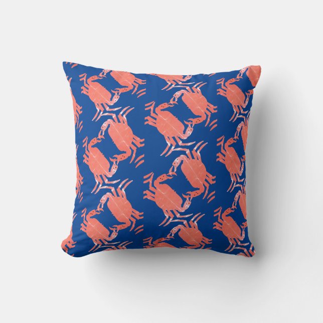 Crab Ocean Beach Sea Creature Blue Cushion (Front)