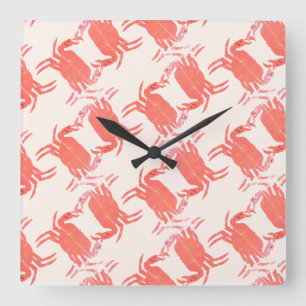 Crab Ocean Beach Sea Creature Pattern  Square Wall Clock