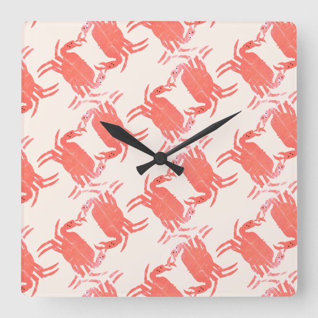 Crab Ocean Beach Sea Creature Pattern  Square Wall Clock (Front)