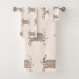 Crab Ocean Pattern Grunge Earthy Tone Bath Towel Set