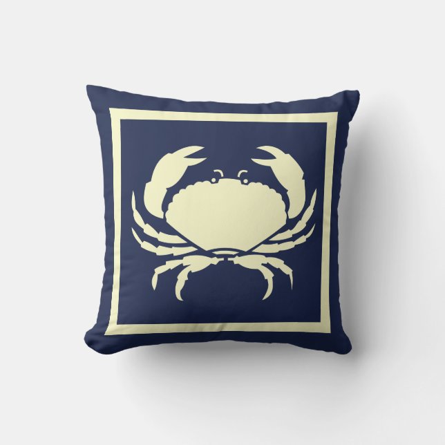 CRAB ,off white on  navy pillow (Front)