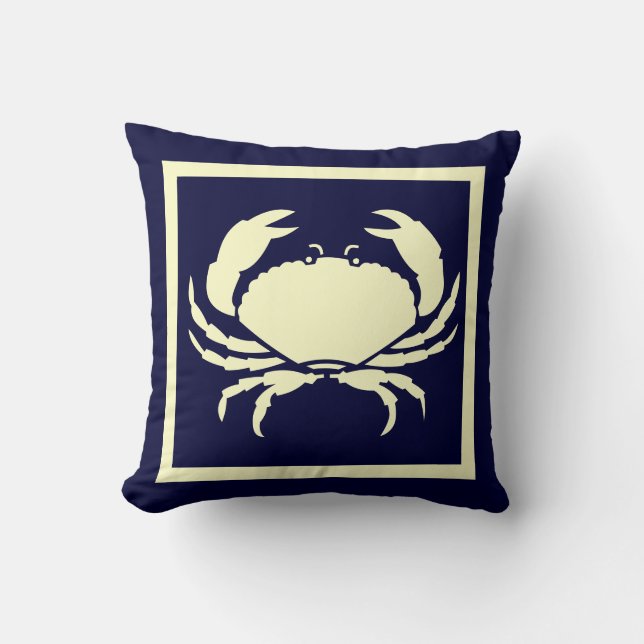 CRAB ,off white on  navy pillow (Front)