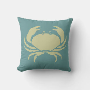 CRAB on dark teal blue pillow