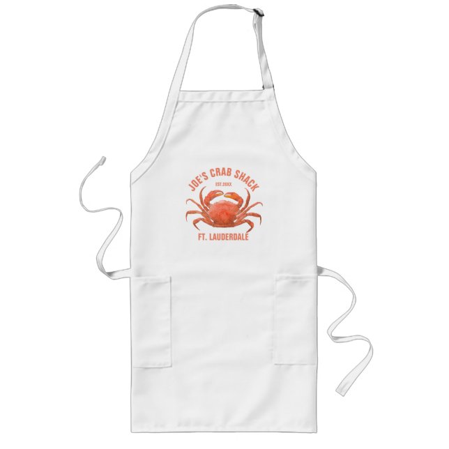 Crab Orange Watercolors Hand Illustration Long Apron (Front)