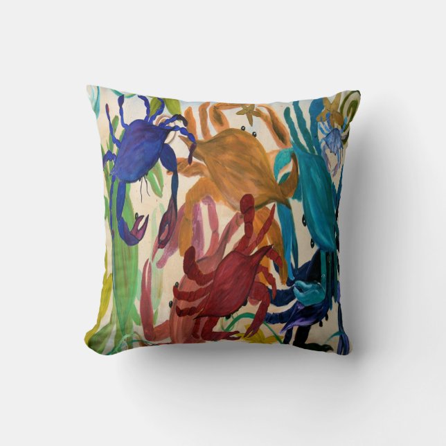 Crab party art throw pillow (Front)